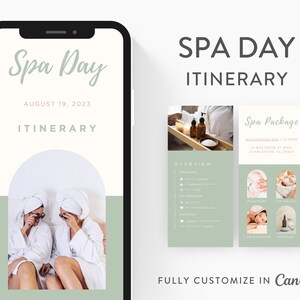 Spa Day Reiseplan Vorlage, bearbeitbar auf Canva, druckbare bearbeitbare Vorlage, Event Planner Digital Template Download