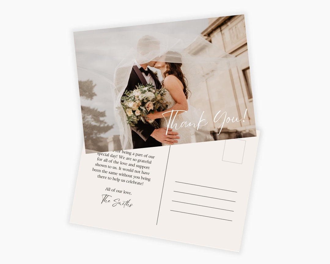 Thank You Wedding Postcard Horizontal, Printable Template Card, Digital ...