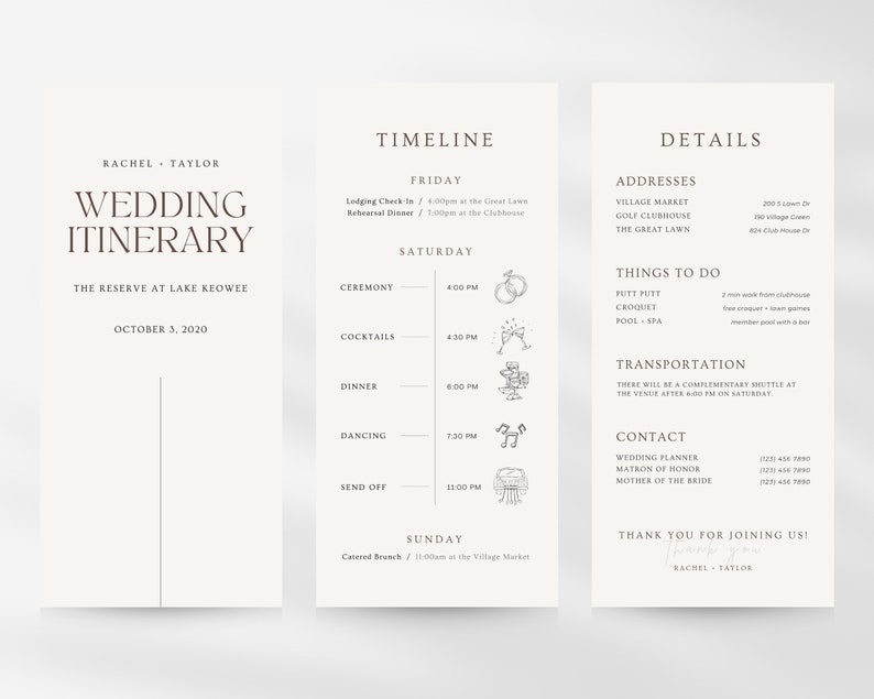 Mobile Wedding Itinerary Template Modern Minimal Classic for Guests, Editable on Canva, Printable, Wedding Planner Digital Template Download image 5