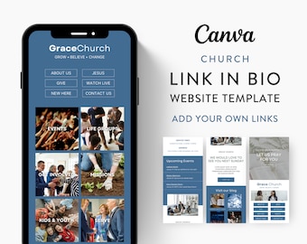 Canva Link in Bio Template for Churches, Chapels, Temples, Mosques, Faith Groups, Religious Centers | GRACE CHUCH Theme | Modern Minimal