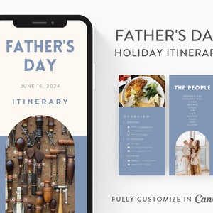 Vaderdag reisplansjabloon, bewerkbaar op Canva, afdrukbare bewerkbare sjabloon, vakantieplanner digitale sjabloon downloaden