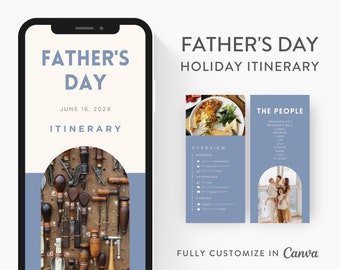 Father&#39;s Day Itinerary Template, Editable on Canva, Printable Editable Template, Holiday Planner Digital Template Download
