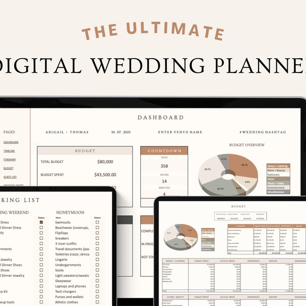 Modèle numérique ultime de planificateur de mariage | Google Sheets, modèle de guide de mariage, itinéraire de mariage modifiable