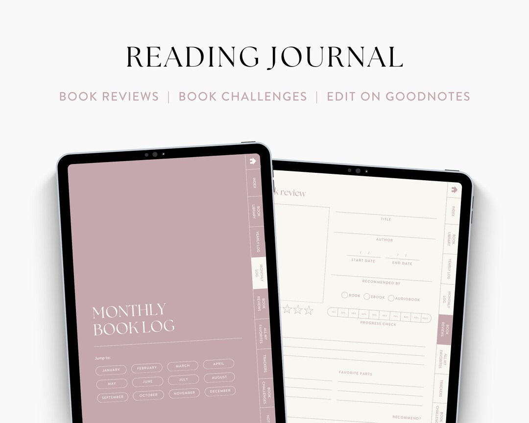 Digital Reading Journal Template for iPad & Tablet, Minimal Modern ...