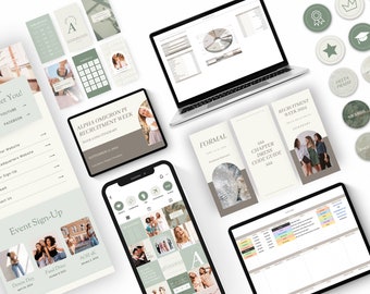 Ultimate Greek Life Digital Template Bundle | GREEN, Editable on Canva + Google Sheets, Digital Template Download, Sorority Templates