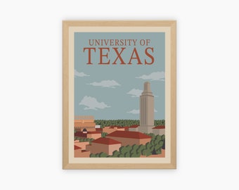 University of Texas Retro Vintage Poster, UT Texas Illustration Art | Wall Art Digital Download, Digital Wall Art, Printable, Gift