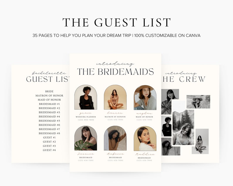 May include: A printable guest list template for a bachelorette party. The template includes a list of guests, including the bride, matron of honor, maid of honor, and bridesmaids. The template also includes a section for the wedding planner and a section for the bridal party.