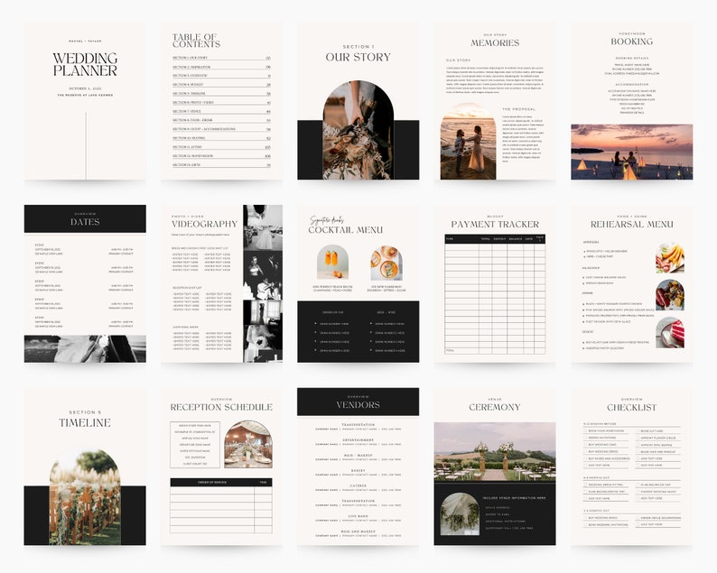 120 Page Wedding Planner Printable Download Canva Template, Complete Digital Template Printable Editable Digital Download Wedding Itinerary image 1