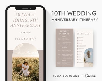 10th Anniversary Itinerary Template, Editable on Canva, Printable Editable Template, Wedding Anniversary Planner Digital Template Download