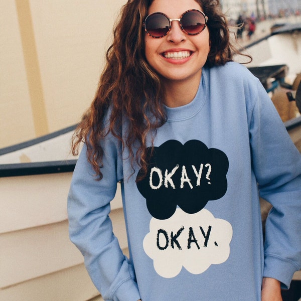 Almost Gone!! - Large - The Fault In Our Stars Okay Okay Blue Fleece Crewneck Sweatshirt