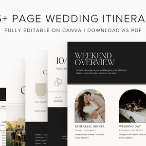 Wedding Itinerary Template 25+ Pages for Wedding Party (2.0), Canva, Printable Editable Template, Wedding Planner Digital Download