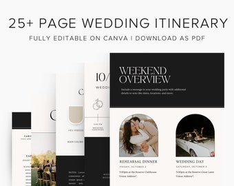 Wedding Itinerary Template 25+ Pages for Wedding Party (2.0), Canva, Printable Editable Template, Wedding Planner Digital Download