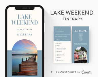 Lake Weekend Itinerary Template, Editable on Canva, Printable Editable Template, Weekend Planner Digital Template Download