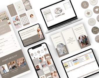 Ultimate Greek Life Digital Template Bundle | NEUTRAL, Editable on Canva + Google Sheets, Digital Template Download, Sorority Templates