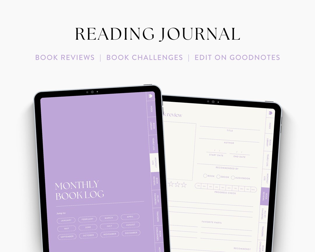 Digital Reading Journal Template for iPad & Tablet, Minimal Modern ...