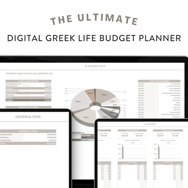 Ultimate Greek Life Budget Planner Digital Template | Google Sheets, Sorority & Fraternity Finance Tracker