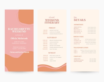 Bachelorette Itinerary Template, Boho Groovy Editable on Canva, Printable Editable Template, Weekend Planner Digital Template Download