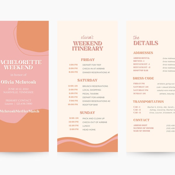 Bachelorette Itinerary Template, Boho Groovy Editable on Canva, Printable Editable Template, Weekend Planner Digital Template Download