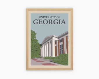 University of Georgia Retro Vintage Poster, Georgia Bulldogs Illustration Art | Wall Art Digital Download, Digital Wall Art, Printable, Gift