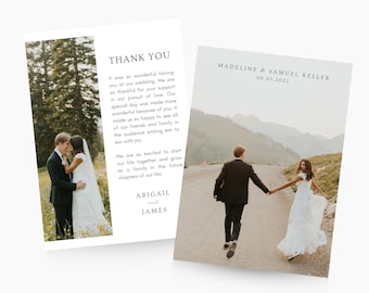 Wedding Thank You Card Template Modern Vertical, Edit on Canva, Digital Download, Printable Template Card Wedding Aesthetic Minimal Boho