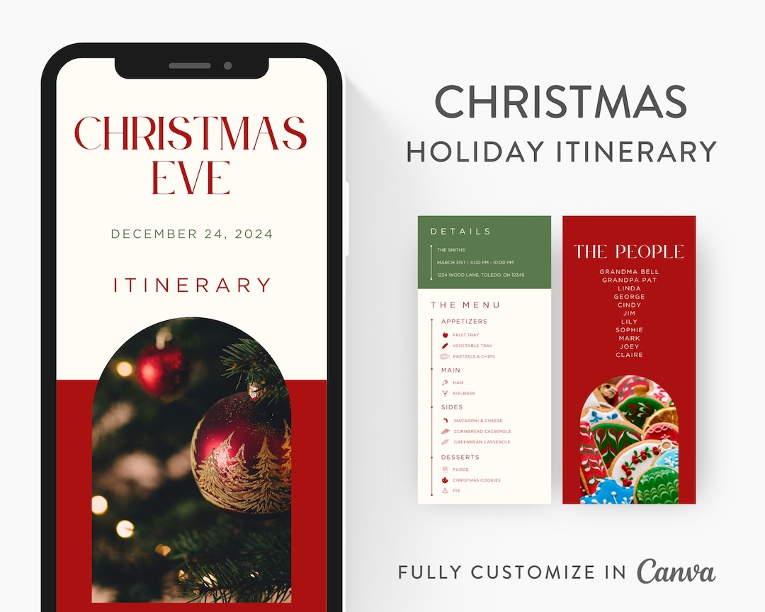 Christmas Itinerary Template, Editable on Canva, Printable Editable