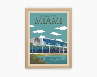 University of Miami Retro Vintage Poster, U of Miami Illustration Art | Wall Art Digital Download, Digital Wall Art, Printable, Gift