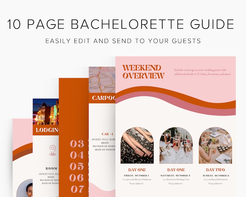 Bachelorette Itinerary Template 10 Pages for Guests Canva Etsy Bachelorette Itinerary Template 10 Pages for Guests Canva Etsy