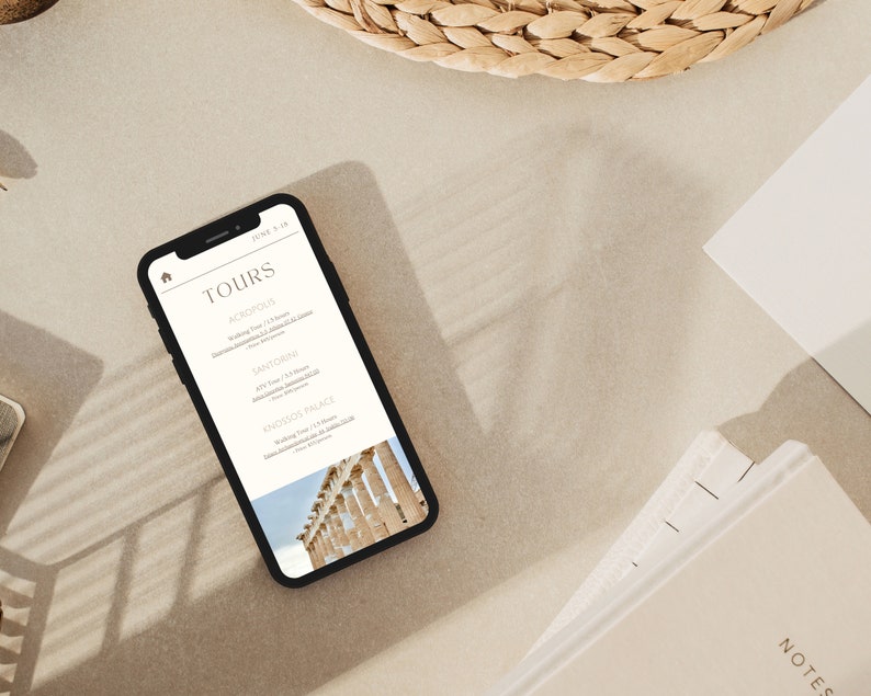 Travel Itinerary Mobile Template Modern Minimal Classic, Editable on Canva, Printable, Digital Template Download, Traveling Guide Greece image 2