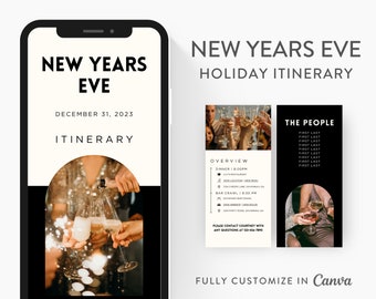 Silvester Reiseplan Vorlage, bearbeitbar auf Canva, druckbare Vorlage, Neujahr einladen, digitale Vorlage herunterladen