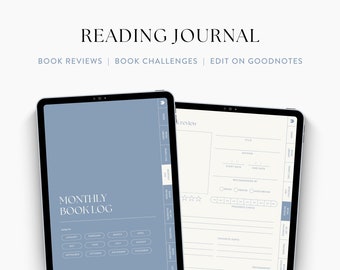 Plantilla de diario de lectura digital para iPad y tableta, diario de lectura moderno mínimo, registro de libros, diario de libros para Goodnotes / AZUL
