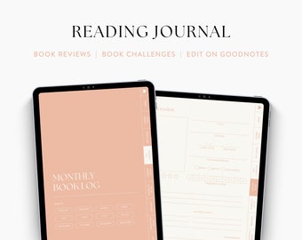 Digital Reading Journal Template for iPad & Tablet, Minimal Modern Reading Journal, Book Log, Book Journal for Goodnotes | PEACH FUZZ