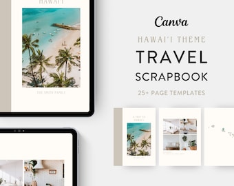 Digital Travel Scrapbook Template, Printable Travel Photo Album, Vacation Photograph Journal | Edit on Canva | Modern | HAWAII THEME