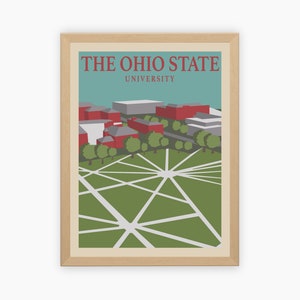 Cartel vintage retro de la Universidad Estatal de Ohio, arte de ilustración de OSU / descarga digital de arte de pared, arte de pared digital, imprimible, regalo