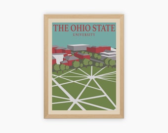 Ohio State Universität Retro Vintage Plakat, OSU Illustration Kunst | Wall Art Digital Download, digitale Wandkunst, bedruckbar, Geschenk