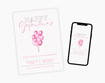 Galentine's Day Party Invitation Vertical, Edit on Canva, Digital Download, Printable Template Card, Digital Mobile Valentine's Party Invite