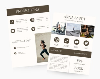 Media Kit Template, Edit on Canva, Neutral Brown Beige Aesthetic Press Kit, Customizable Template Digital Download for Influencer