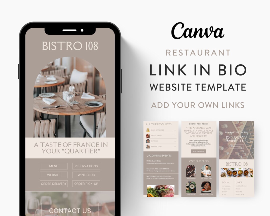 Canva Link in Bio Template for Restaurants, Cafes, Bistros, Bars ...