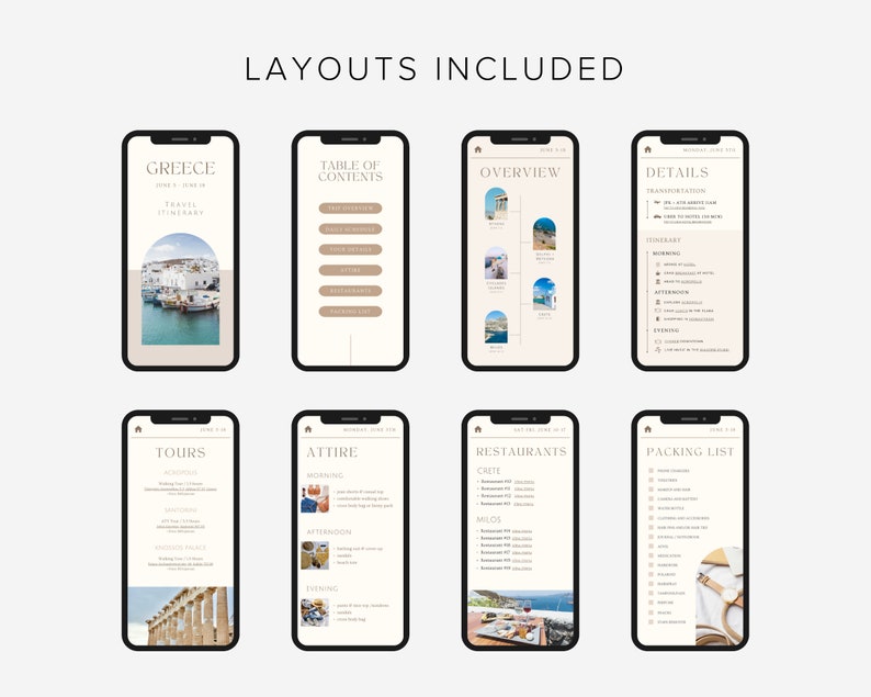 Travel Itinerary Mobile Template Modern Minimal Classic, Editable on Canva, Printable, Digital Template Download, Traveling Guide Greece image 4