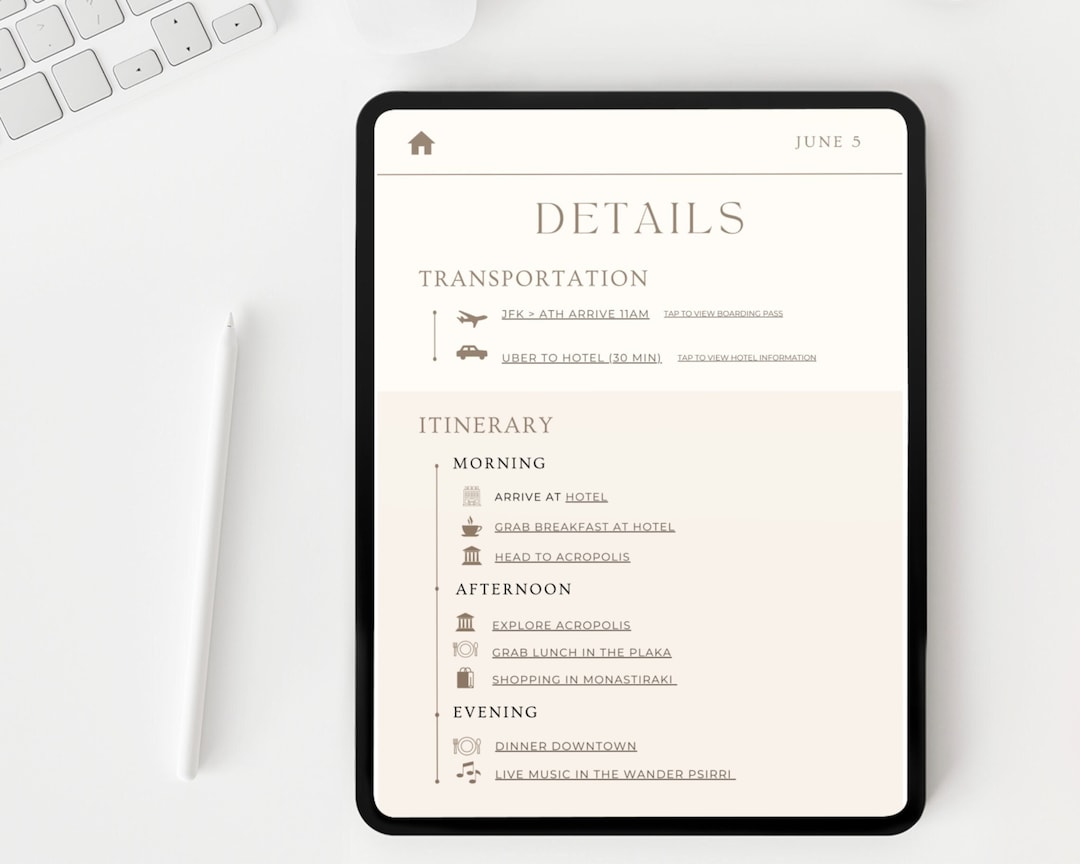 Travel Itinerary Template Modern Minimal, Desktop, Ipad, Tablet ...
