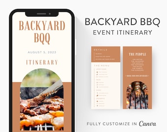 Backyard BBQ Itinerary Template, Editable on Canva, Printable Editable Template, Cookout Planner Digital Template Download