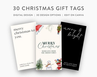 Christmas Gift Tags, Edit on Canva, Digital Download, Printable Christmas Template Cards, Digital Christmas Gift & Present Tags | Modern