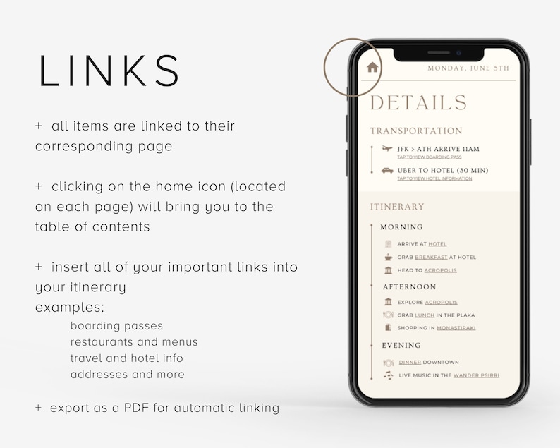 Travel Itinerary Mobile Template Modern Minimal Classic, Editable on Canva, Printable, Digital Template Download, Traveling Guide Greece image 5