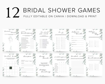 Rustic Greenery Bridal Shower Games Template, Edit on Canva, Printable Download Wedding Games PDF