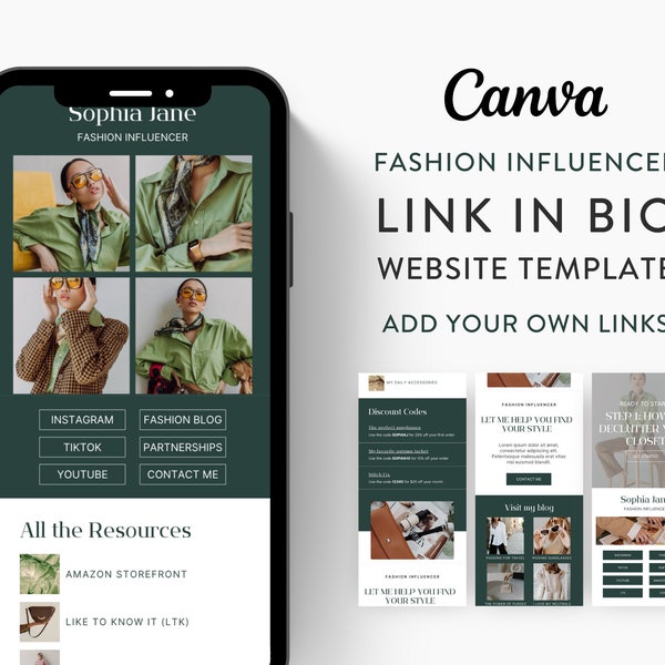 Canva Link in Bio Template for Social Media Marketing, Fashion Influencers, Blogs, UGC Creators | SOPHIA JANE Theme | Modern Minimal