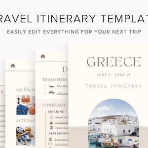 Modello di itinerario di viaggio Minimal moderno, Desktop, iPad, Tablet, Modificabile su Canva, Stampabile, Download di modelli digitali, Viaggiare in Grecia