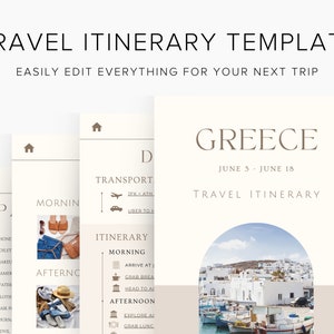 Travel Itinerary Template Modern Minimal, Desktop, iPad, Tablet, Editable on Canva, Printable, Digital Template Download, Traveling Greece