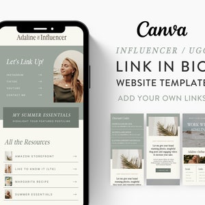 Enlace de Canva en plantilla de biografía para marketing en redes sociales, personas influyentes, entrenadores, blogs, creadores de UGC / Tema ADALINE / Mínimo moderno