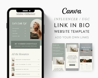 Canva Link in Bio Template für Social Media Marketing, Influencer, Coaches, Blogs, UGC-Ersteller | ADALINE Theme | Modern Minimal