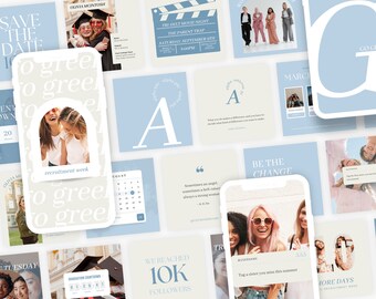 Greek Life Social Media Template Bundle | BLUE, Editable on Canva, Digital Template Download, Sorority Templates