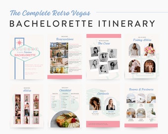 Bachelorette Itinerary Digital Template | Complete Planner | Edit on Canva | Customizable for Mobile, Desktop, Groovy Retro Pink for Vegas